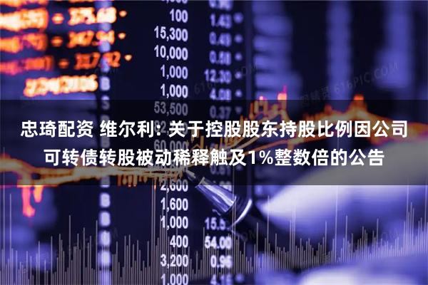 忠琦配资 维尔利: 关于控股股东持股比例因公司可转债转股被动稀释触及1%整数倍的公告