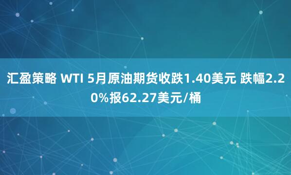 汇盈策略 WTI 5月原油期货收跌1.40美元 跌幅2.20%报62.27美元/桶