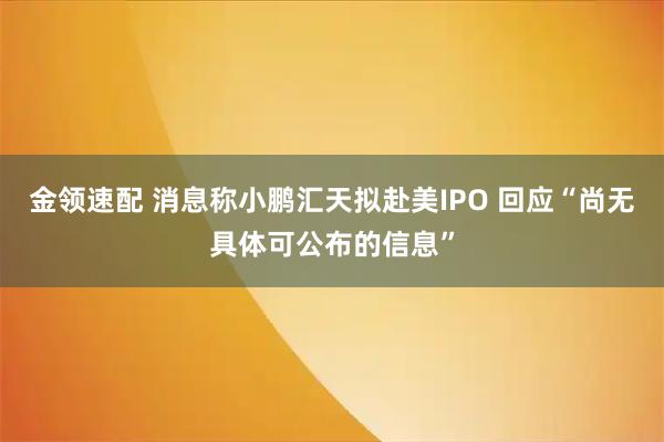 金领速配 消息称小鹏汇天拟赴美IPO 回应“尚无具体可公布的信息”